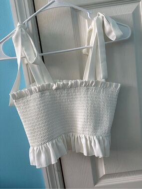 Women’s White Smocked Tie-Strap Tank